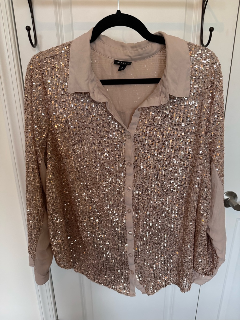 torrid taupe sequin button-down shirt
